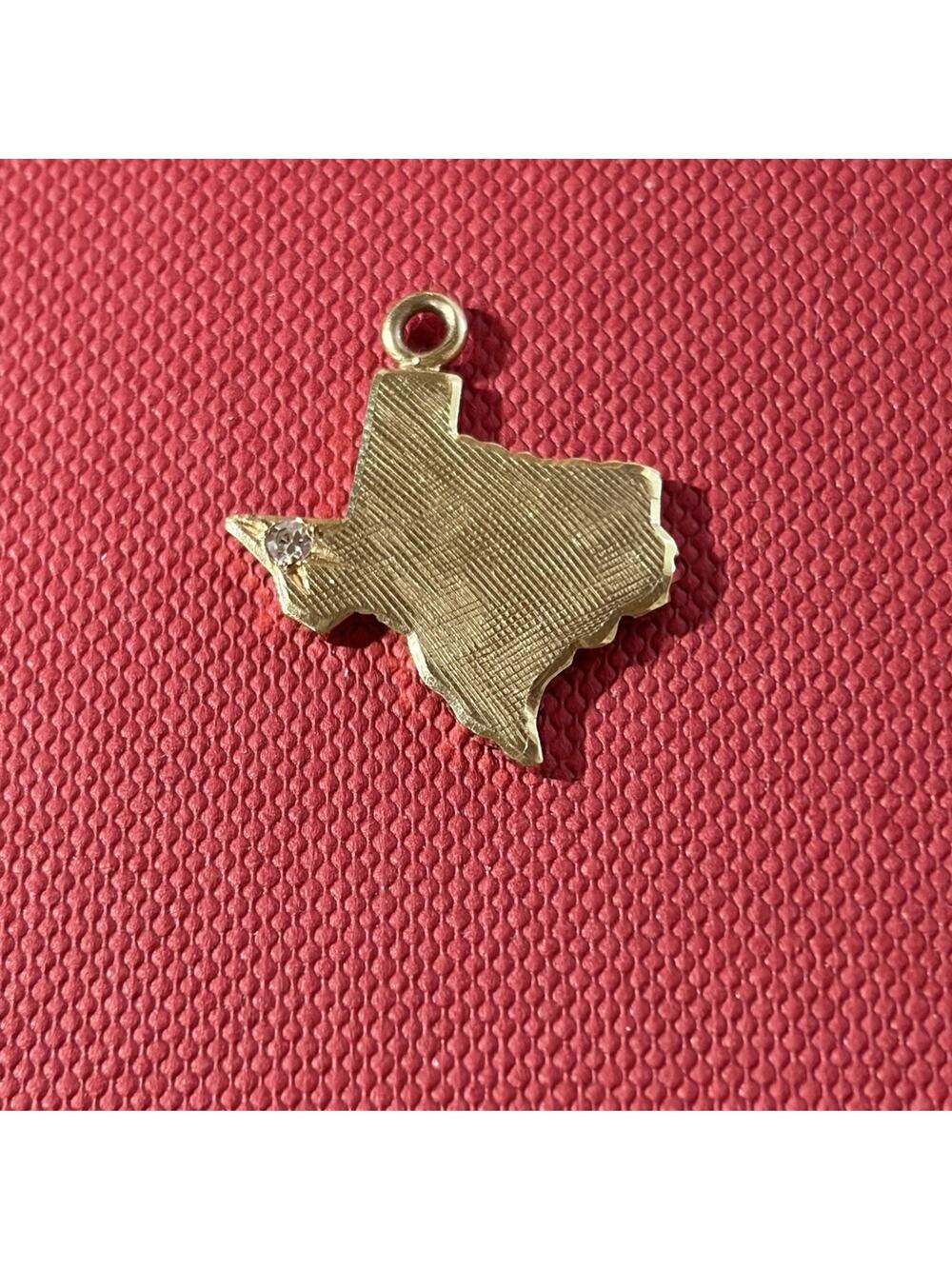 Vintage 14K Solid Gold State Of Texas Charm Diamond El Paso 2.3 Grams